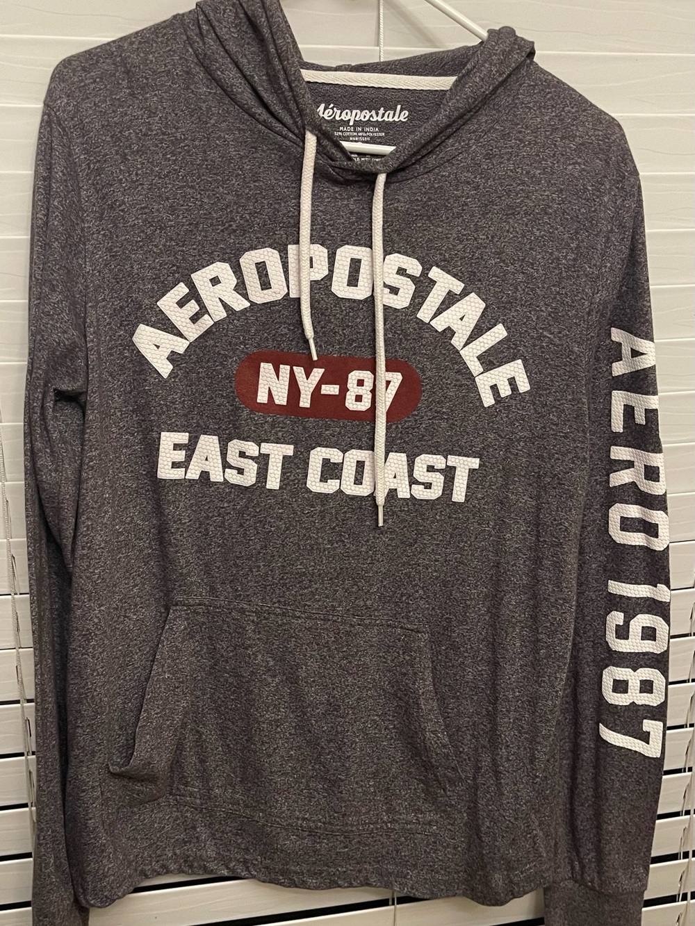 Aeropostale Gray Hooded Sweatshirt with White & Maroon Graphics